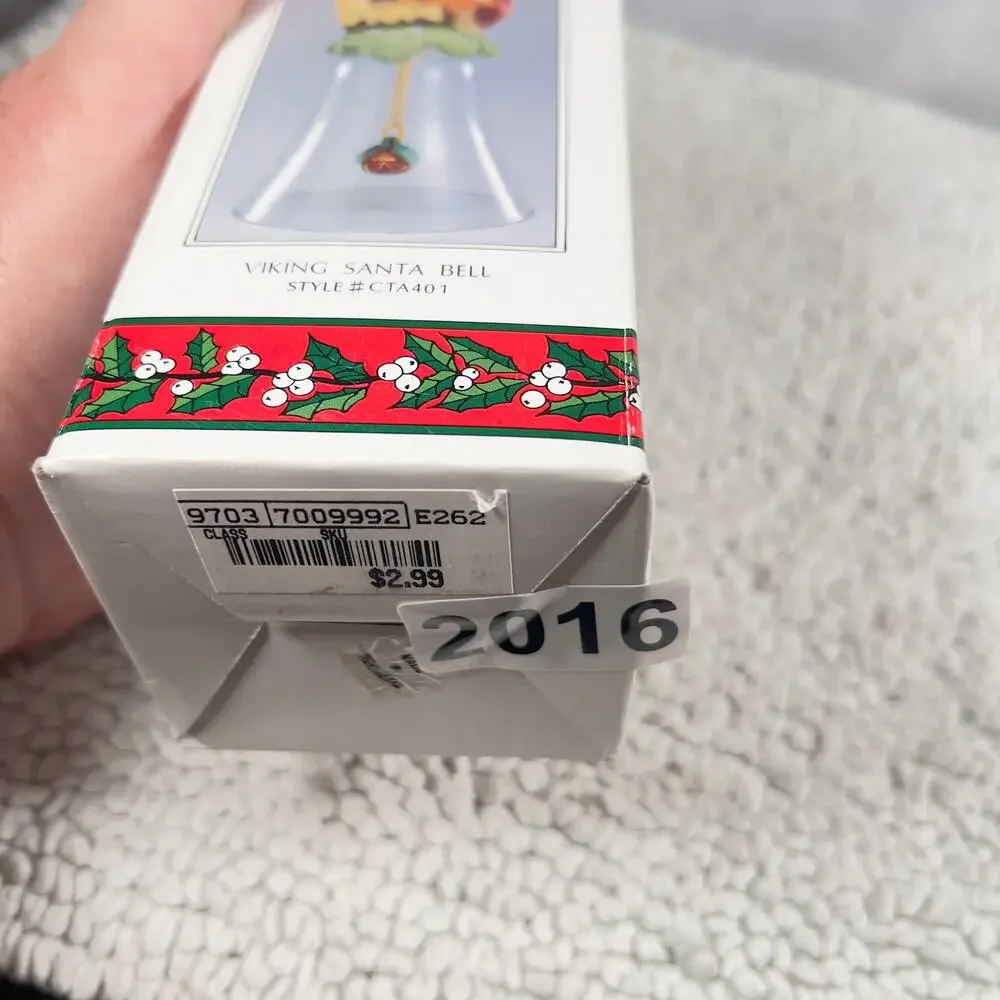 Novelino Christmas Through The Ages Glass Bell Resin Topper 1992 Viking Santa